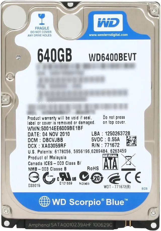 Alt view image 2 of 4 - Western Digital Scorpio Blue WD6400BEVT 640GB 5400 RPM 8MB Cache SATA 3.0Gb/s 2.5" Internal Notebook Hard Drive Bare Drive
