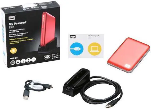 Alt view image 5 of 5 - WD My Passport Elite 500GB USB 2.0 2.5" Portable External Hard Drive WDBAAC5000ARD-NESN Metallic Red