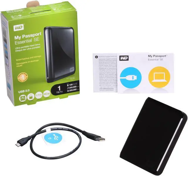 Alt view image 4 of 4 - WD My Passport Essential SE 1TB USB 2.0 2.5" Portable External Hard Drive WDBABM0010BBK-NESN Black