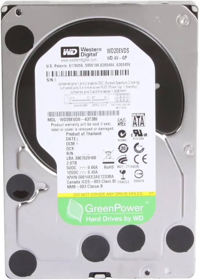 Alt view image 2 of 4 - Western Digital AV-GP WD20EVDS 2TB 7200 RPM 32MB Cache SATA 3.0Gb/s 3.5" Internal AV Hard Drive Bare Drive
