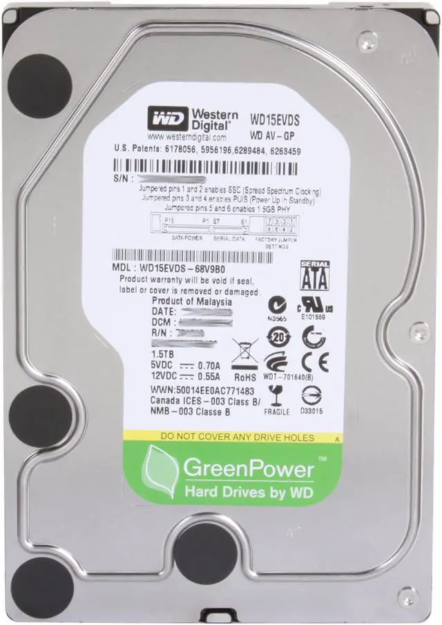 Alt view image 2 of 4 - Western Digital AV-GP WD15EVDS 1.5TB 32MB Cache SATA 3.0Gb/s 3.5" Internal AV Hard Drive Bare Drive