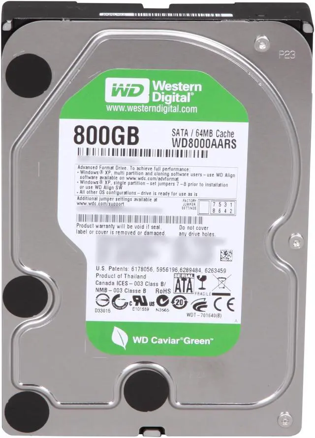 Alt view image 2 of 4 - Western Digital WD Green WD8000AARS 800GB 5400 RPM 64MB Cache SATA 3.0Gb/s 3.5" Internal Hard Drive Bare Drive