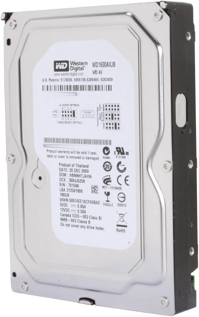 Main image of Western Digital AV WD1600AVJB 160GB 7200 RPM 8MB Cache IDE Ultra ATA100 / ATA-6 3.5" Internal AV Hard Drive Bare Drive