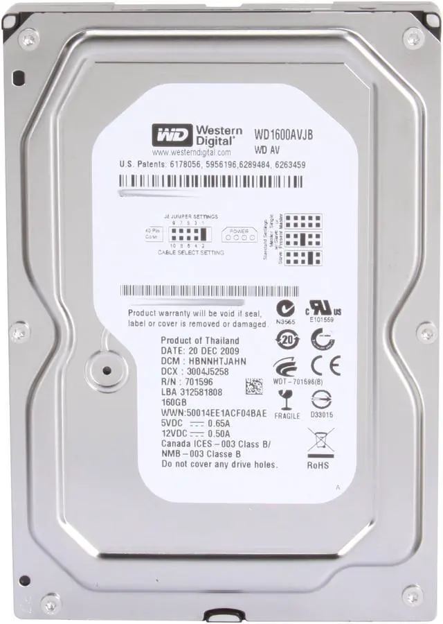Alt view image 2 of 4 - Western Digital AV WD1600AVJB 160GB 7200 RPM 8MB Cache IDE Ultra ATA100 / ATA-6 3.5" Internal AV Hard Drive Bare Drive
