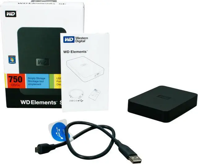 Alt view image 5 of 5 - WD 750GB Elements SE Portable Hard Drive USB 2.0 Model WDBABV7500ABK-NESN