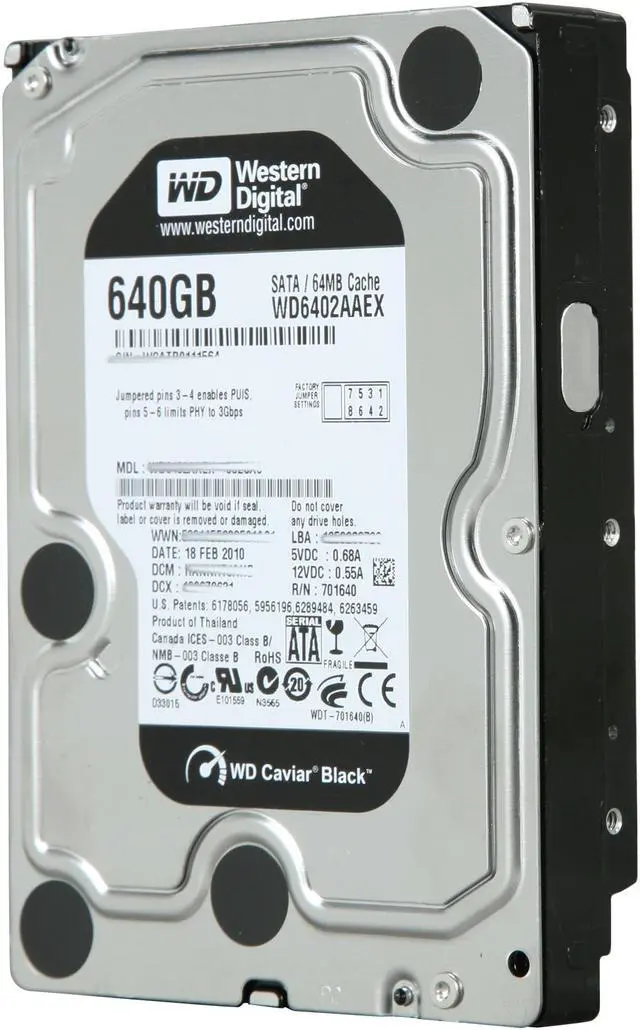 Main image of Western Digital Black WD6402AAEX 640GB 7200 RPM 64MB Cache SATA 6.0Gb/s 3.5" Internal Hard Drive Bare Drive