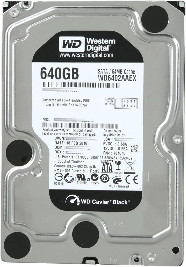 Alt view image 2 of 4 - Western Digital Black WD6402AAEX 640GB 7200 RPM 64MB Cache SATA 6.0Gb/s 3.5" Internal Hard Drive Bare Drive