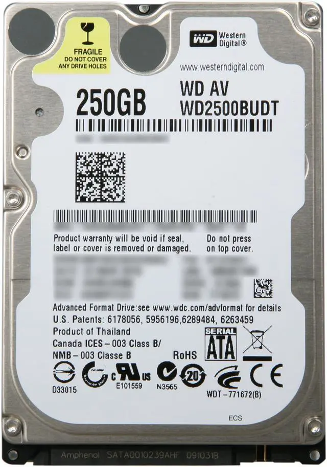 Alt view image 2 of 4 - Western Digital WD AV-25 WD2500BUDT 250GB 5400 RPM 32MB Cache SATA 3.0Gb/s 2.5" Internal AV Hard Drive