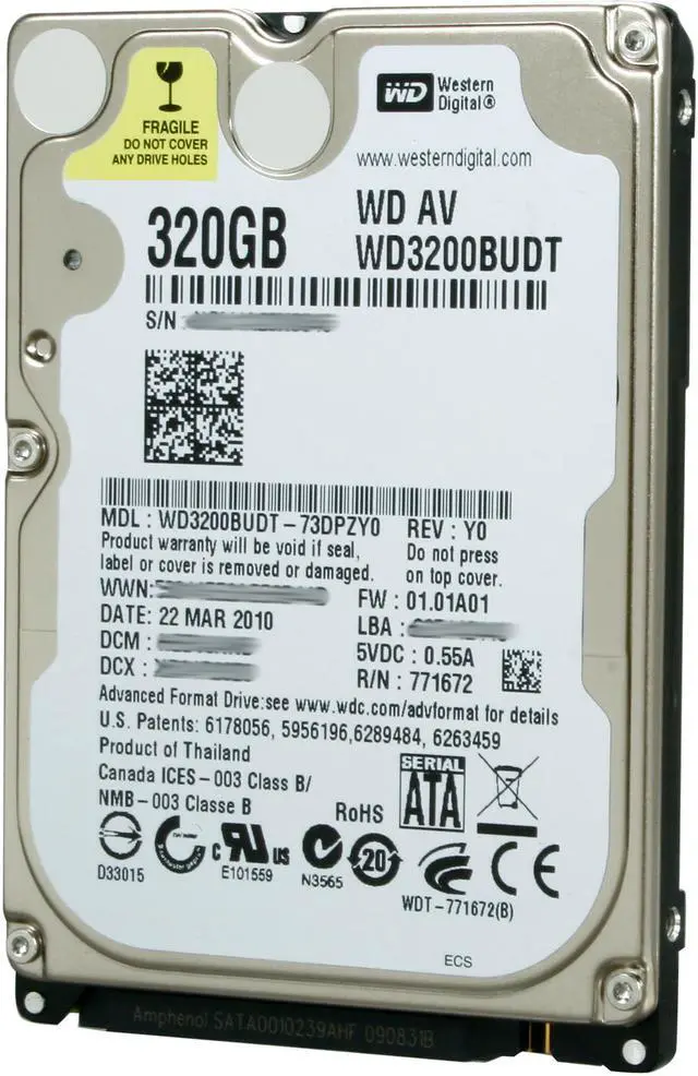 Main image of Western Digital WD AV-25 WD3200BUDT 320GB 5400 RPM 32MB Cache SATA 3.0Gb/s 2.5" Internal AV Hard Drive