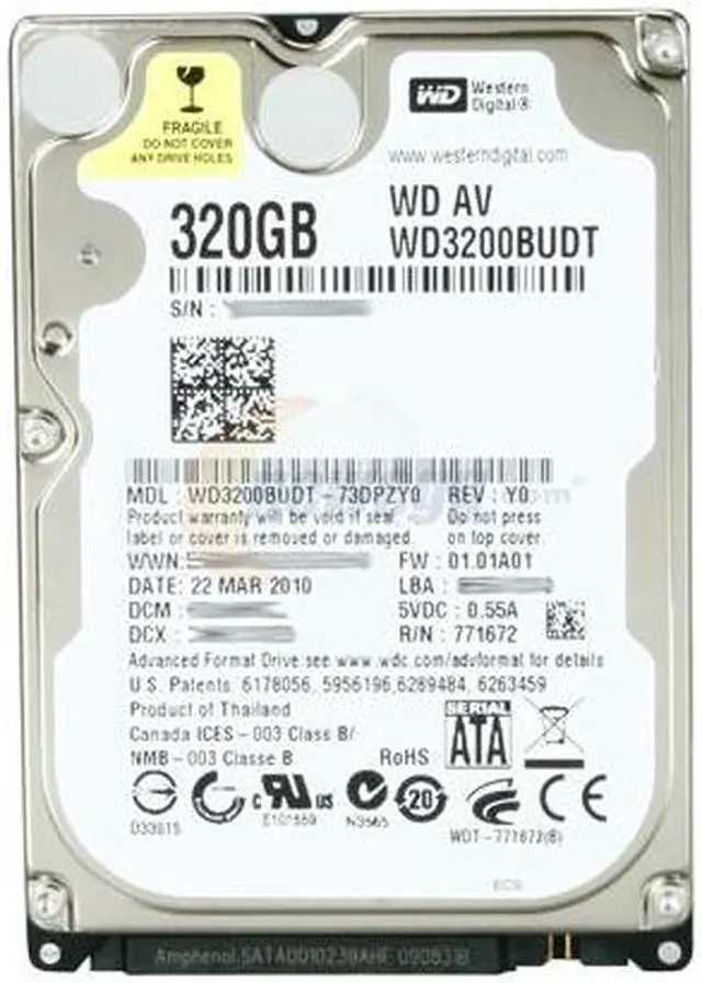 Alt view image 2 of 4 - Western Digital WD AV-25 WD3200BUDT 320GB 5400 RPM 32MB Cache SATA 3.0Gb/s 2.5" Internal AV Hard Drive