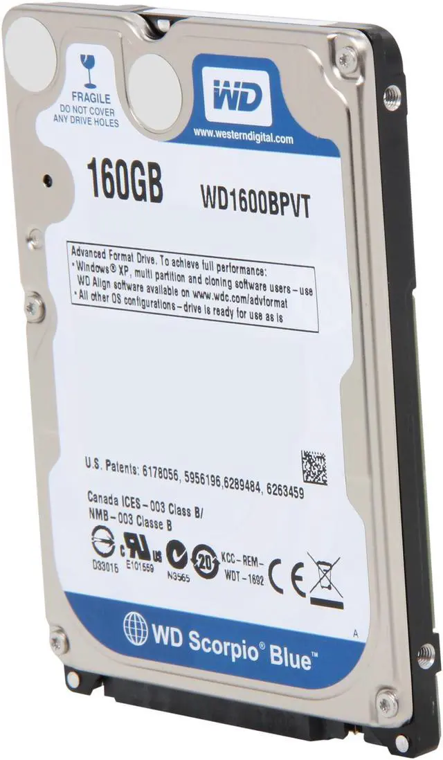 Main image of Western Digital Scorpio Blue WD1600BPVT 160GB 5400 RPM 8MB Cache SATA 3.0Gb/s 2.5" Internal Notebook Hard Drive Bare Drive