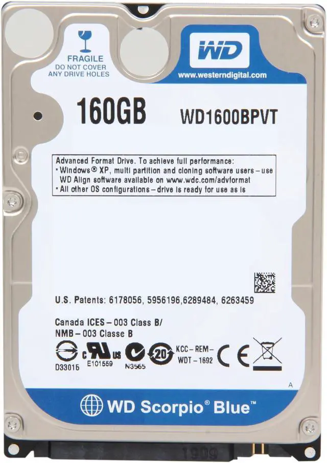 Alt view image 2 of 4 - Western Digital Scorpio Blue WD1600BPVT 160GB 5400 RPM 8MB Cache SATA 3.0Gb/s 2.5" Internal Notebook Hard Drive Bare Drive