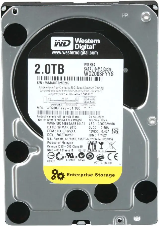 Alt view image 2 of 5 - WD RE4 WD2003FYYS 2TB 7200 RPM 64MB Cache SATA 3.0Gb/s 3.5" Internal Hard Drive Bare Drive