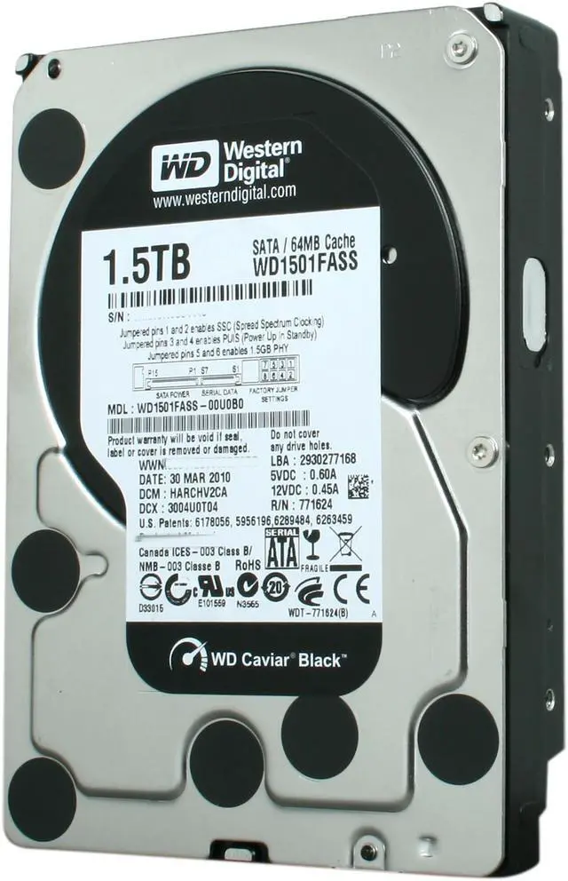Main image of Western Digital Black WD1501FASS 1.5TB 7200 RPM 64MB Cache SATA 3.0Gb/s 3.5" Internal Hard Drive Bare Drive