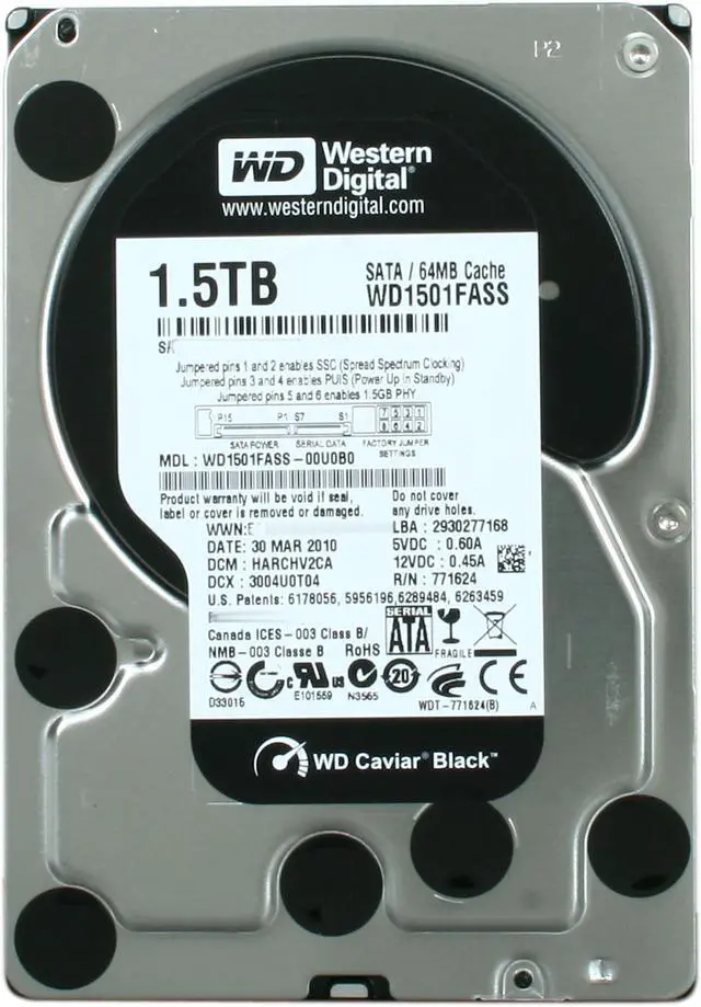 Alt view image 2 of 4 - Western Digital Black WD1501FASS 1.5TB 7200 RPM 64MB Cache SATA 3.0Gb/s 3.5" Internal Hard Drive Bare Drive
