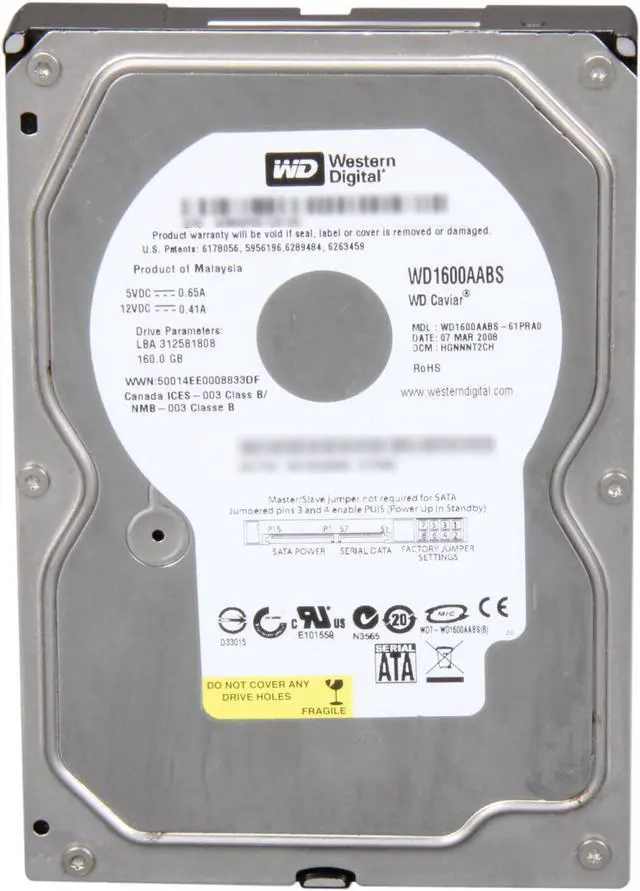 Alt view image 2 of 4 - Western Digital Caviar SE WD1600AABS 160GB 7200 RPM 2MB Cache SATA 3.0Gb/s 3.5" Internal Hard Drive Bare Drive