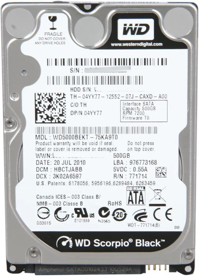 Alt view image 2 of 4 - Western Digital Scorpio Black WD5000BEKT 500GB 7200 RPM 16MB Cache SATA 3.0Gb/s 2.5" Internal Notebook Hard Drive Bare Drive