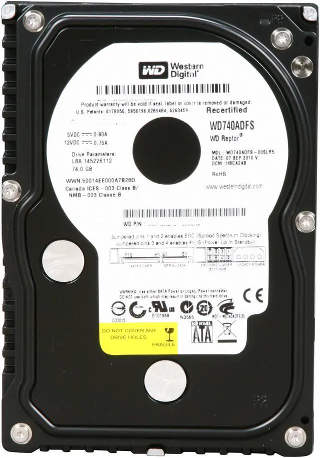 Alt view image 2 of 4 - Western Digital Raptor WD740ADFS 74GB 10000 RPM 16MB Cache SATA 3.0Gb/s 3.5" Hard Drive Bare Drive