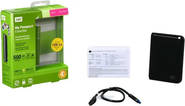 Alt view image 5 of 5 - Western Digital My Passport Essential 500GB Portable Hard Drive (Black)