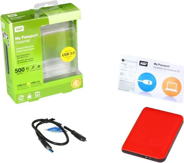 Alt view image 7 of 7 - Western Digital My Passport Essential 500GB Portable Hard Drive (Red)