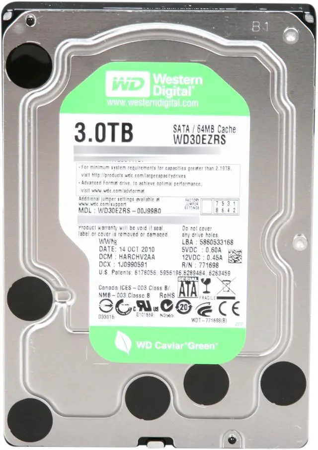 Alt view image 3 of 8 - Western Digital WD Green WD30EZRSDTL 3TB 64MB Cache SATA 3.0Gb/s 3.5" Internal Hard Drive Bare Drive