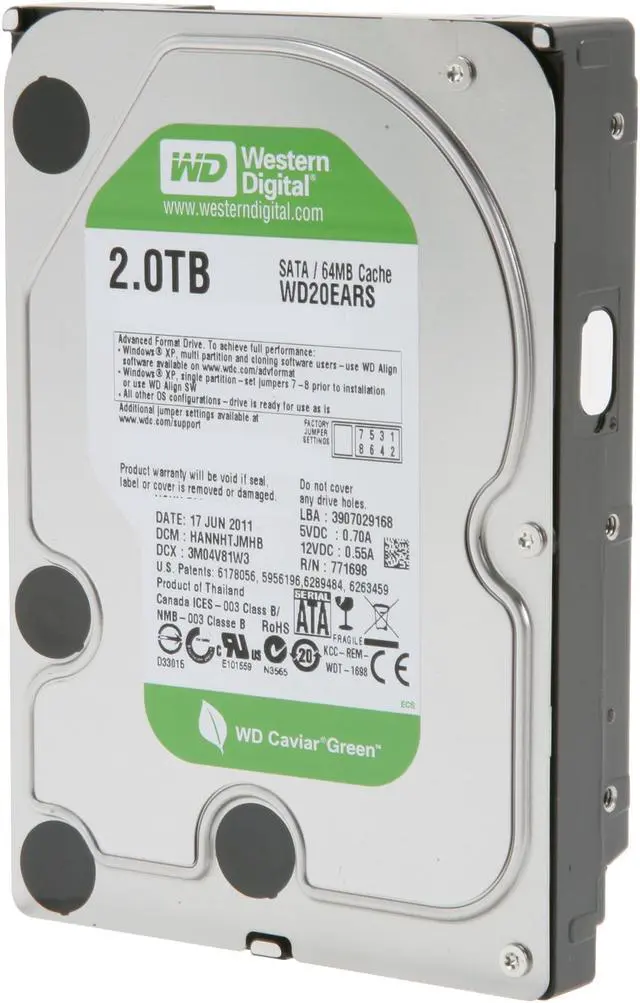 Alt view image 2 of 5 - WD WD Green WDBAAY0020HNC-NRSN 2TB 64MB Cache SATA 6.0Gb/s 3.5" Internal Hard Drive Retail kit