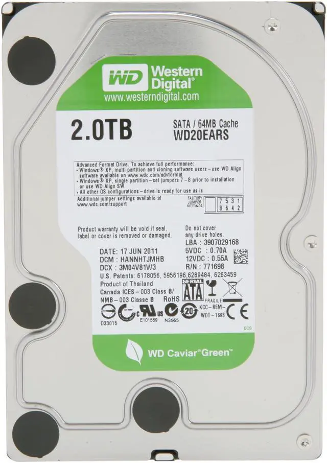 Alt view image 3 of 5 - WD WD Green WDBAAY0020HNC-NRSN 2TB 64MB Cache SATA 6.0Gb/s 3.5" Internal Hard Drive Retail kit