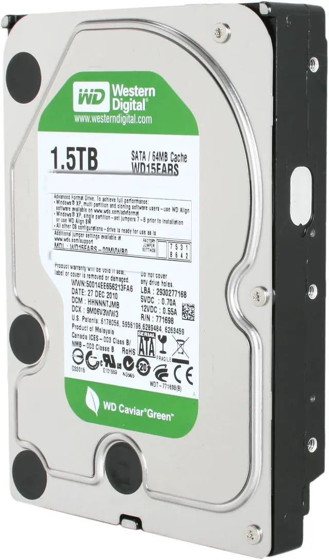 Alt view image 2 of 6 - WD WD Green WDBAAY0015HNC-NRSN 1.5TB 32MB Cache SATA 3.0Gb/s 3.5" Internal Hard Drive -Retail kit