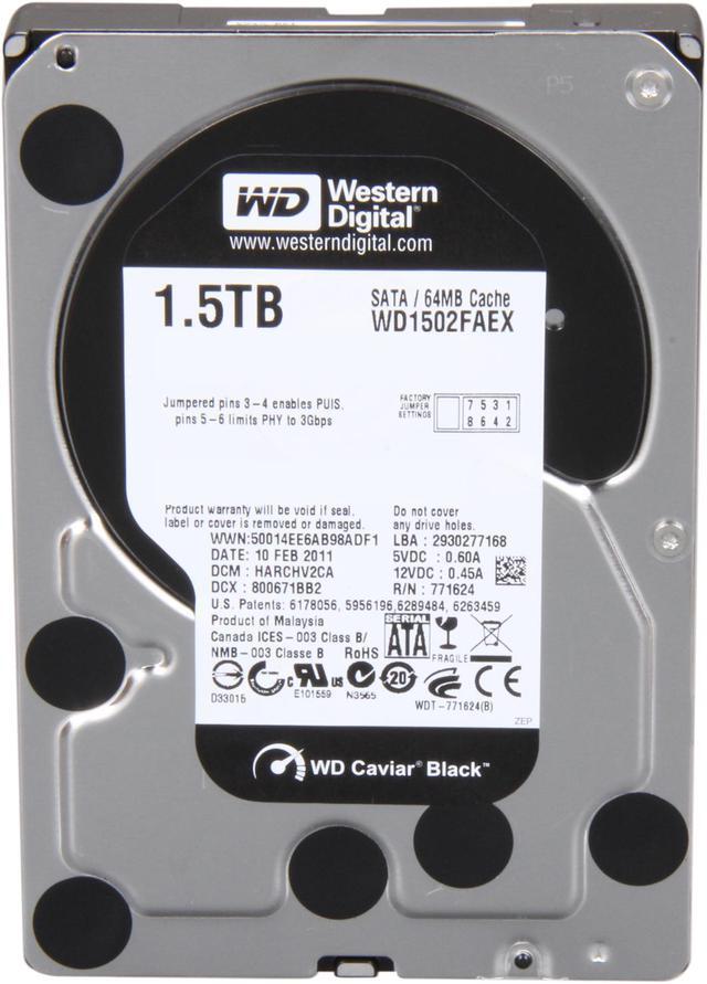 Alt view image 2 of 4 - Western Digital Black WD1502FAEX 1.5TB 7200 RPM 64MB Cache SATA 6.0Gb/s 3.5" Internal Hard Drive Bare Drive