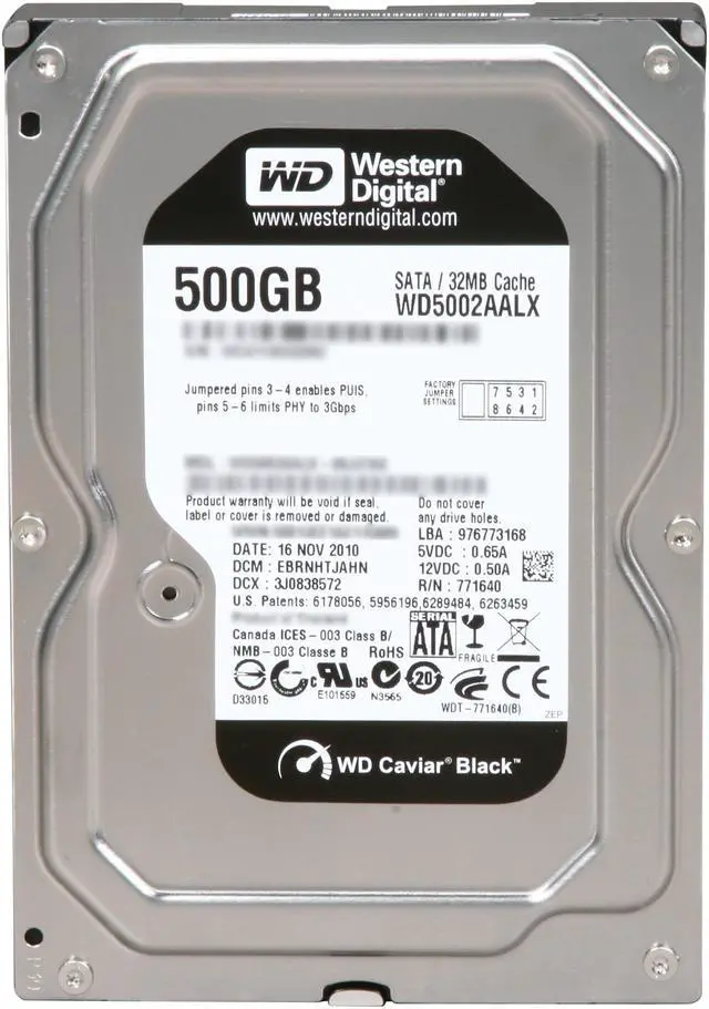 Alt view image 2 of 4 - Western Digital Black WD5002AALX 500GB 7200 RPM 32MB Cache SATA 6.0Gb/s 3.5" Internal Hard Drive Bare Drive