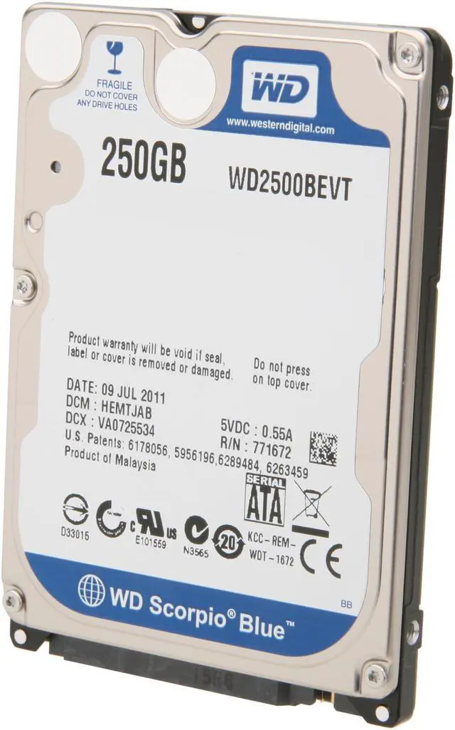 Alt view image 2 of 5 - WD Scorpio Blue WDBABB2500ANC-NRSN 250GB 5400 RPM 8MB Cache 2.5" SATA 1.5Gb/s Internal Notebook Hard Drive -Retail kit