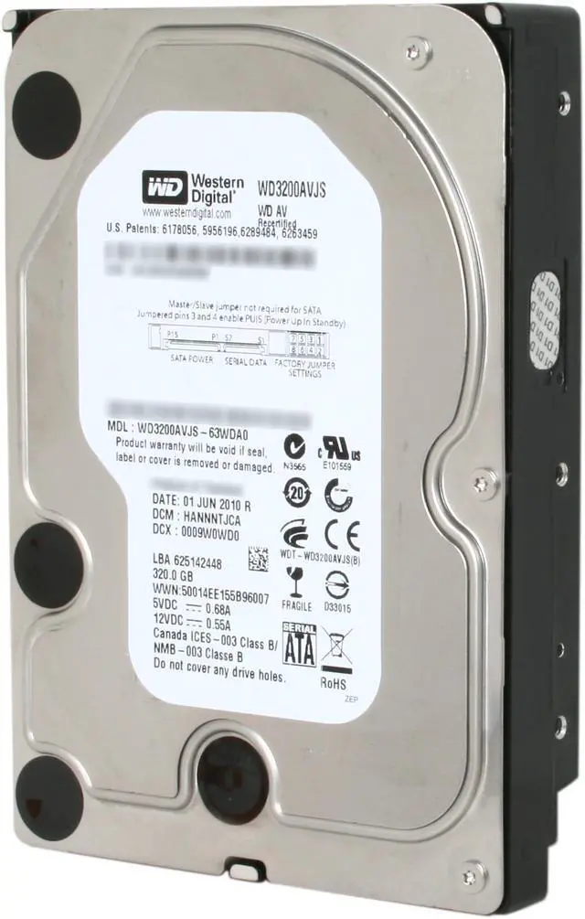 Main image of Western Digital AV RFHWD3200AVJS 320GB 7200 RPM 8MB Cache SATA 3.0Gb/s 3.5" Internal AV Hard Drive Bare Drive