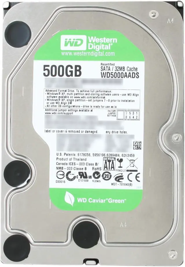 Open Box: Western Digital WD Green RFHWD5000AADS 500GB 32MB Cache SATA ...