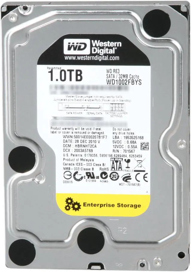 Alt view image 2 of 4 - WD RE3 WD1002FBYS 1TB 7200 RPM 32MB Cache SATA 3.0Gb/s 3.5" Internal Hard Drive (Certified by Dell) Bare Drive