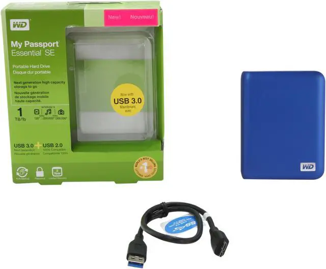 Alt view image 5 of 5 - Western Digital My Passport Essential SE 1TB Portable Hard Drive (Blue)