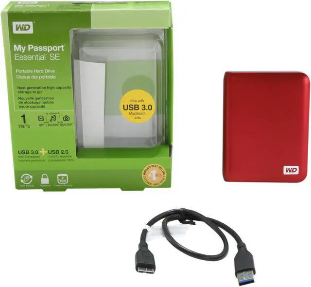 Alt view image 5 of 5 - Western Digital My Passport Essential SE 1TB Portable Hard Drive (Red)