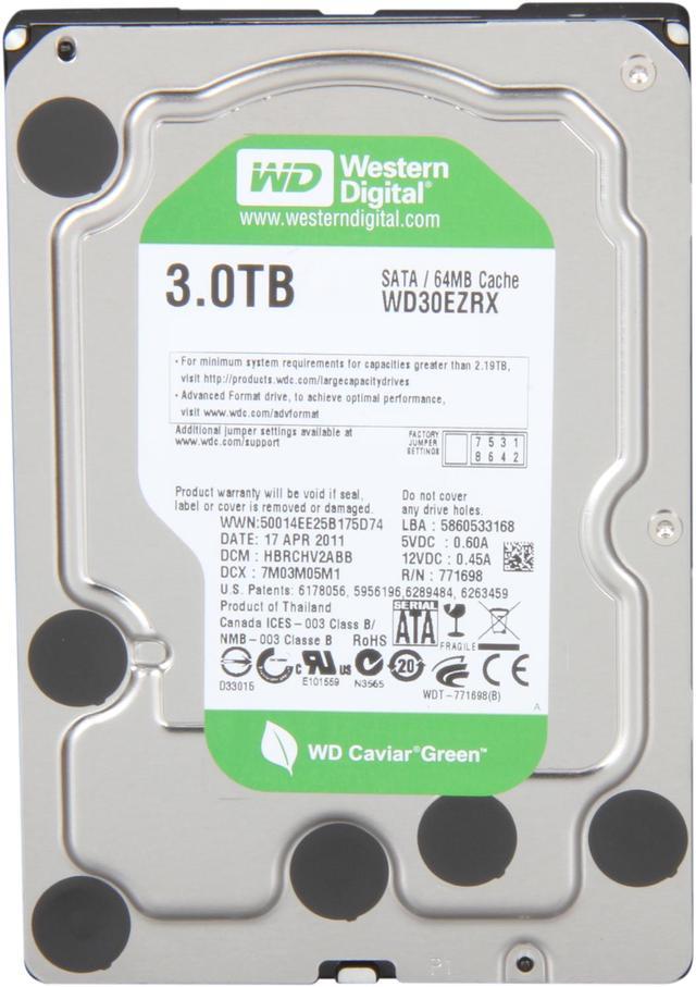 WD Green WD30EZRX 3TB IntelliPower 64MB Cache SATA 6.0Gb/s 3.5