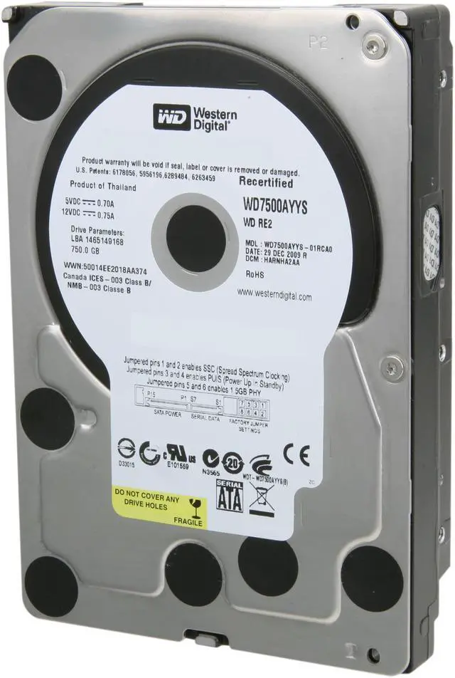 Main image of WD RE2 WD7500AYYS 750GB 7200 RPM 16MB Cache SATA 3.0Gb/s 3.5" Hard Drive Bare Drive