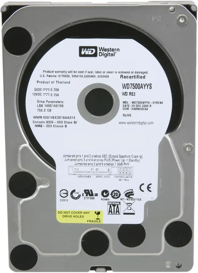 Alt view image 2 of 4 - WD RE2 WD7500AYYS 750GB 7200 RPM 16MB Cache SATA 3.0Gb/s 3.5" Hard Drive Bare Drive