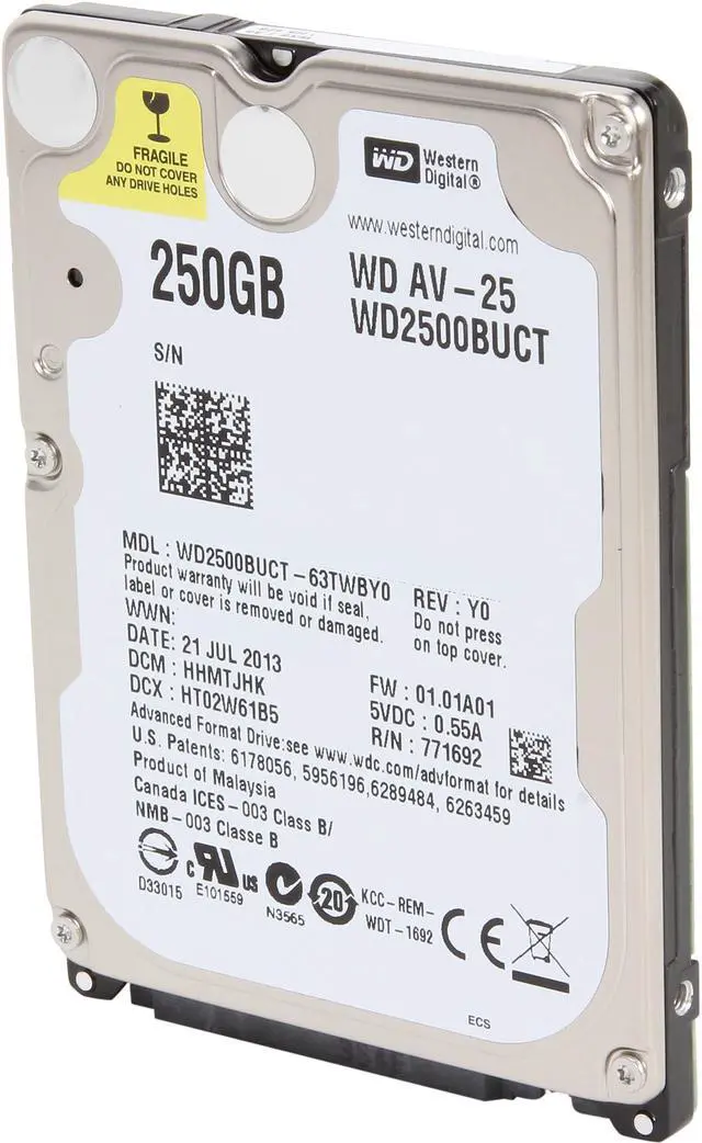 Main image of Western Digital WD AV-25 WD2500BUCT 250GB 5400 RPM 16MB Cache SATA 3.0Gb/s 2.5" Internal Hard Drive Bare Drive - OEM