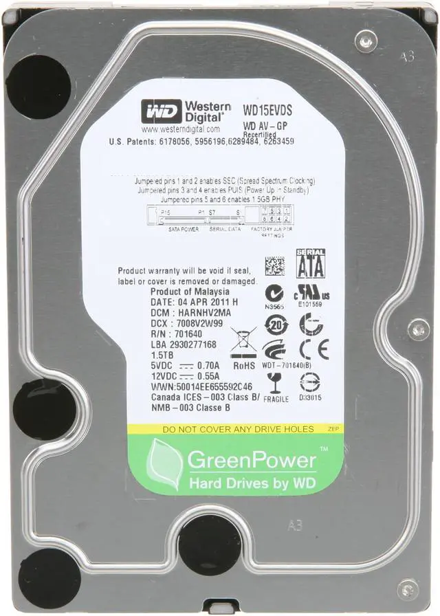 Alt view image 2 of 4 - Western Digital AV-GP WD15EVDS-FR 1.5TB 32MB Cache SATA 3.0Gb/s 3.5" Internal Hard Drive Bare Drive