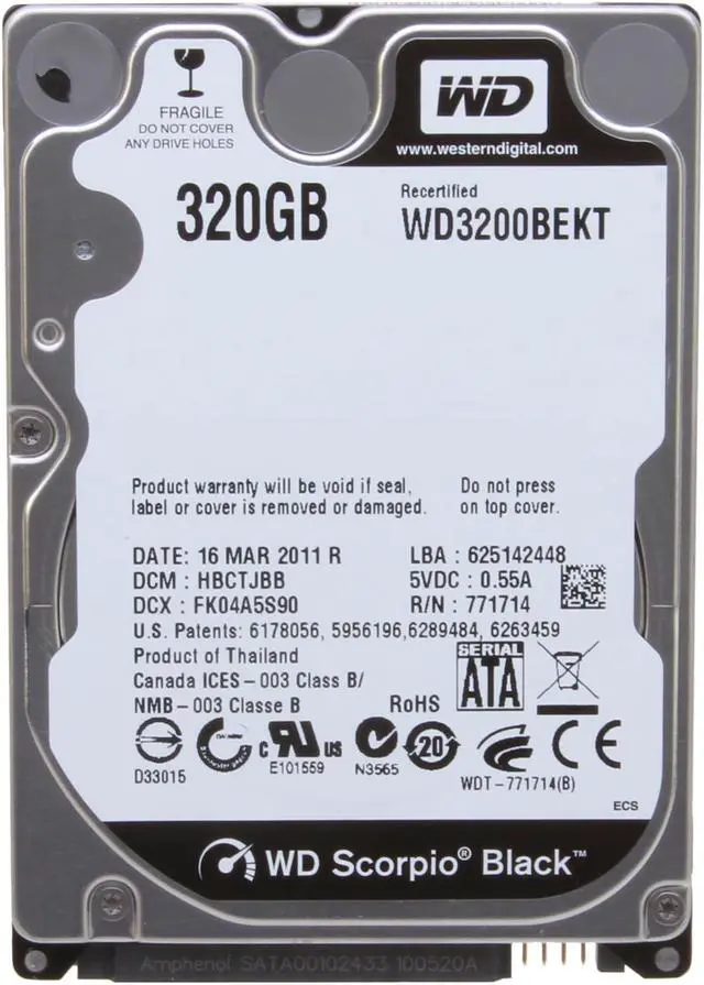 Alt view image 2 of 4 - Western Digital Scorpio Black WD3200BEKT 320GB 7200 RPM 16MB Cache SATA 3.0Gb/s 2.5" Internal Notebook Hard Drive Bare Drive