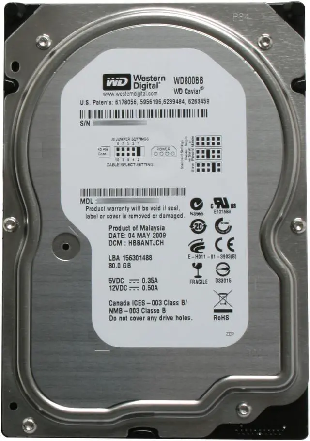 Alt view image 4 of 4 - Western Digital Caviar WD800BB 80GB 7200 RPM 2MB Cache IDE Ultra ATA100 / ATA-6 3.5" Internal Hard Drive Bare Drive