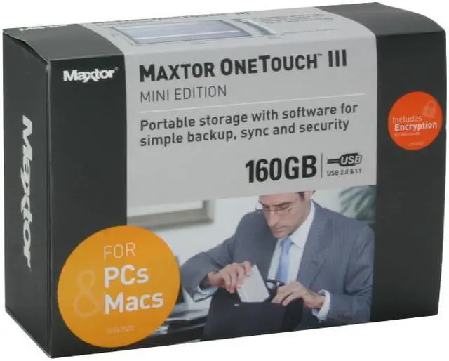 Alt view image 7 of 7 - Maxtor OneTouch III Mini 160GB USB 2.0 2.5" External Hard Drive R01E160 (STM901603OTABE1-RK)