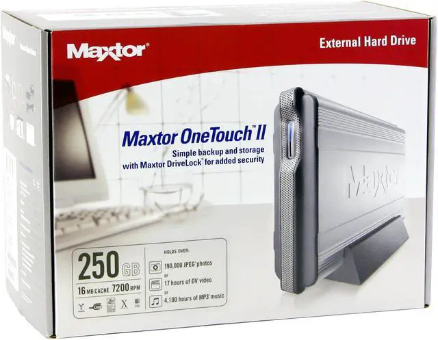 Alt view image 4 of 4 - Maxtor OneTouch II 250GB USB 2.0 / Firewire400 3.5" External Hard Drive E01G250