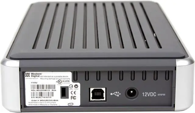 Alt view image 3 of 5 - WD Dual-option USB 2.0 250GB USB 2.0 3.5" External Hard Drive WDXUB2500JBNN