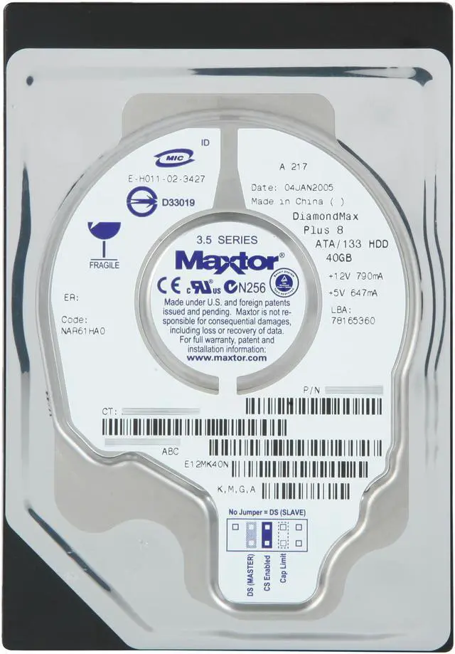 Alt view image 2 of 4 - Maxtor DiamondMax Plus 8 6E040L0 40GB 7200 RPM 2MB Cache IDE Ultra ATA133 / ATA-7 3.5" Hard Drive Bare Drive