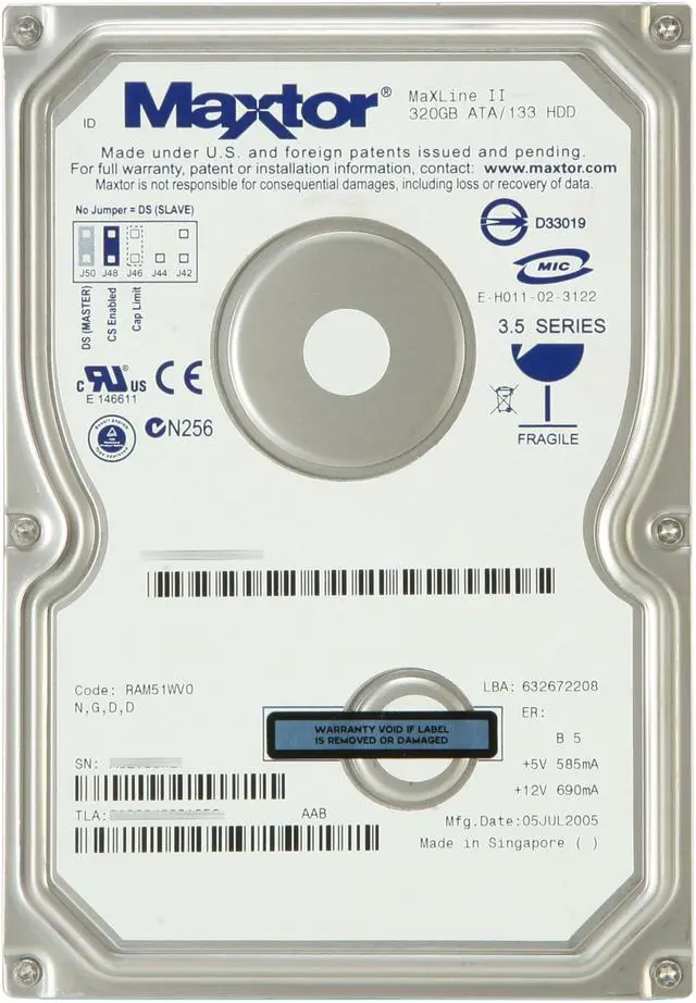 Alt view image 2 of 4 - Maxtor MaXLine II HDD-5A320J0-NDW-R 320GB 5400 RPM 2MB Cache IDE Ultra ATA133 / ATA-7 3.5" Internal Hard Drive