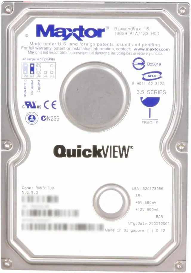 Alt view image 2 of 4 - Maxtor 4R160L0 160GB IDE Ultra ATA133 / ATA-7 3.5" Internal Hard Drive Bare Drive