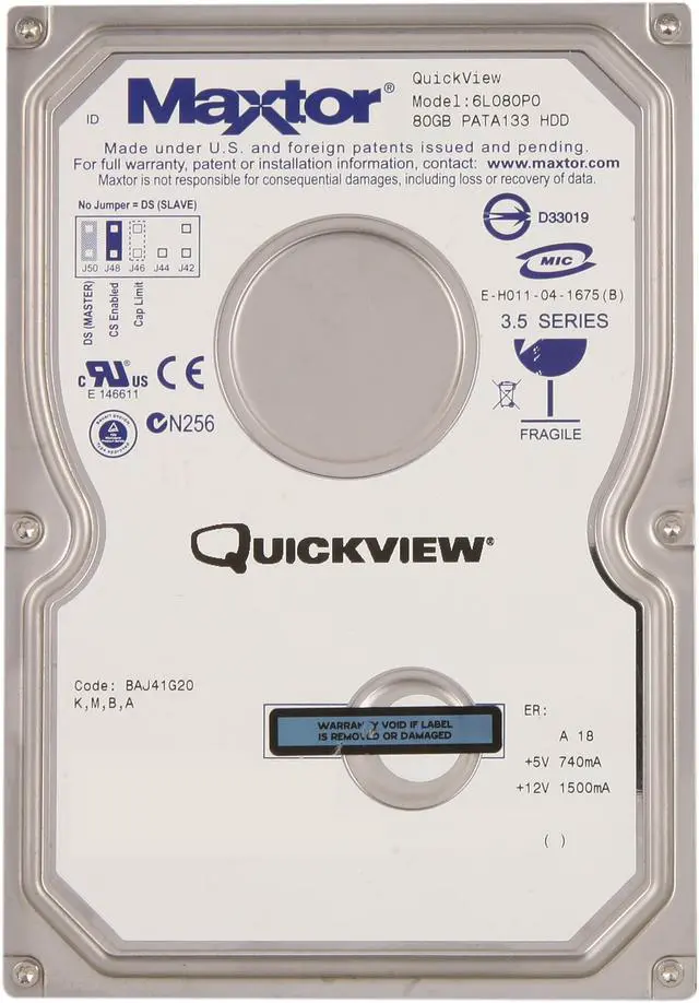 Alt view image 2 of 4 - Maxtor DiamondMax Plus 10 6L080P0 80GB 7200 RPM 8MB Cache IDE Ultra ATA133 / ATA-7 3.5" Internal Hard Drive Bare Drive